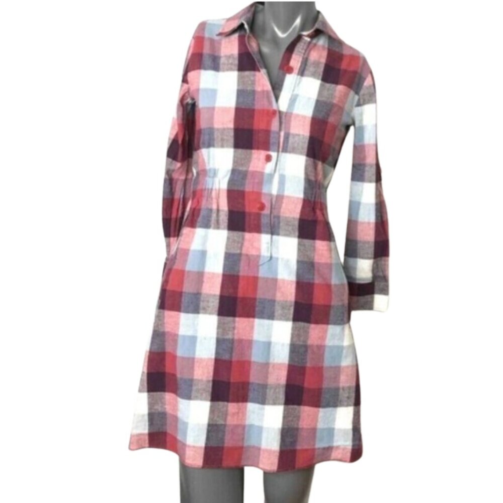 Theory Dominica Cotton Tartan Plaid Shirt Dress - Size XS